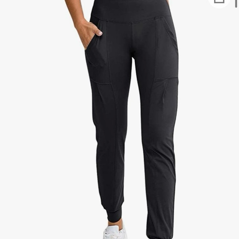 NEW Black Leggings Joggers High-waisted Pants Pockets Workout Gym Yoga Pilates M